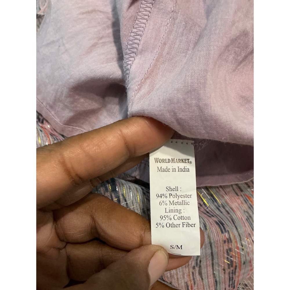 World Market Estrella Blue and Pink Shimmer Geo Midi Dress Flowy Lagenlook S/M - Picture 9 of 10